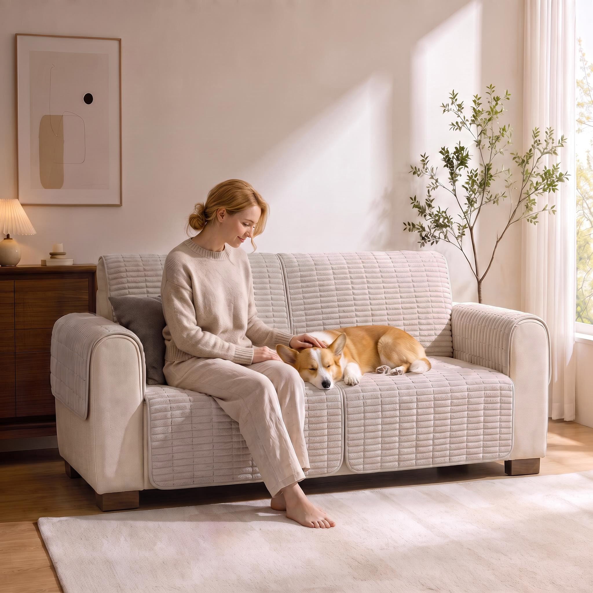One-Piece Flannel Non-Slip Recliner Couch Cover with Elastic Straps - Cozy Nest