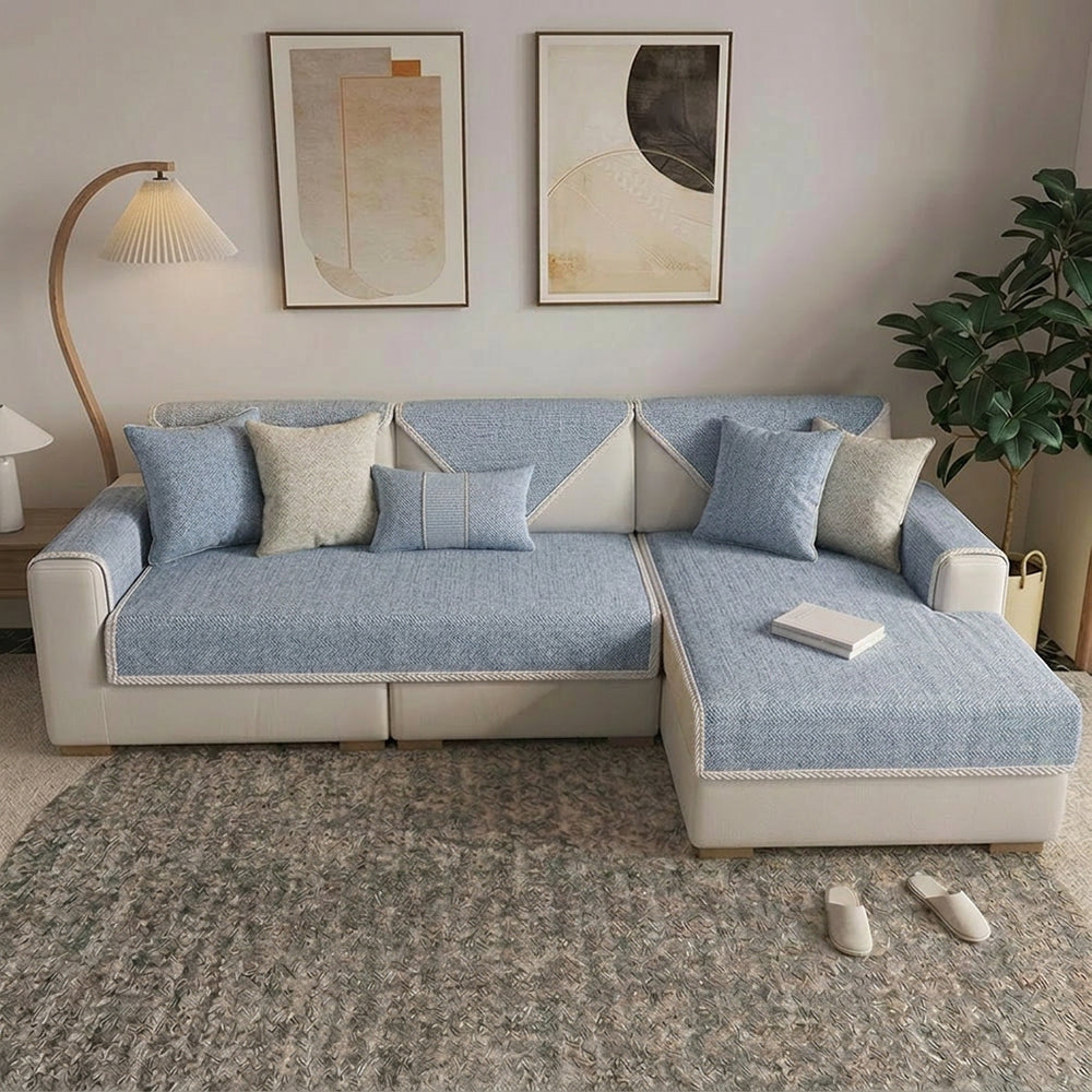Breathable Woven Cotton Linen Non-Slip Sectional Couch Cover