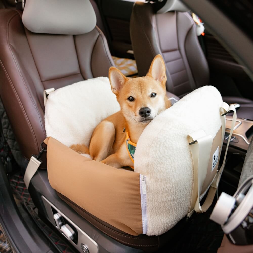 Dog Car Seat in Chocolate Faux Leather Comfortable Pet Car Carrier & Dog  Basket for Car Double Dog Car Seat 