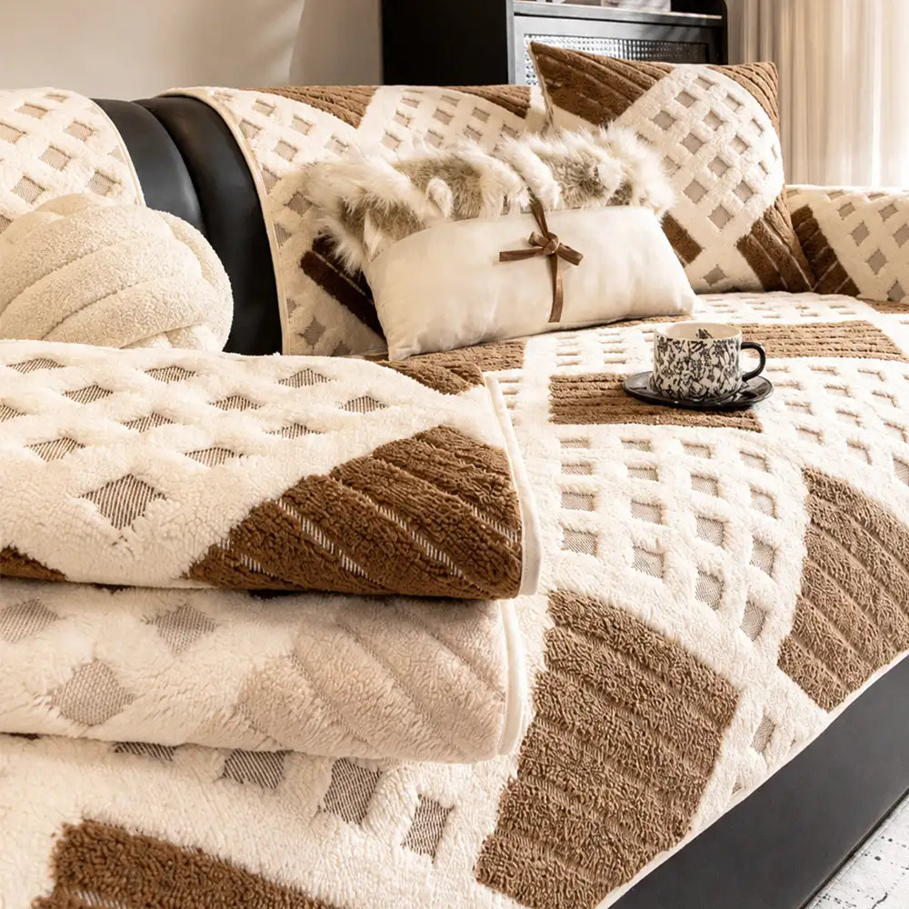 Thick Waffle-Textured Plush Non-Slip Couch Cover