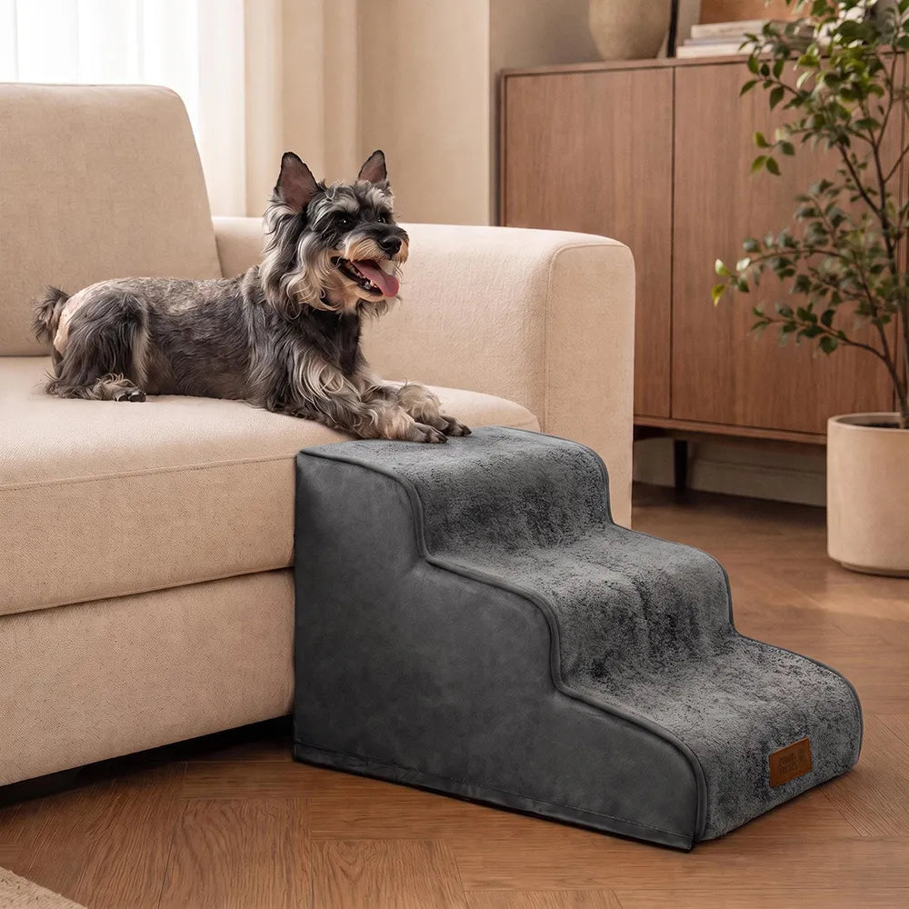 Plush Velvet 2-in-1 Foam Dog Stairs & Pet Mat for Bed