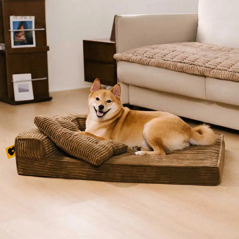 Corduroy Anti-Scratch Removable Orthopedic Dog Bed with Pillow - ComfySofa