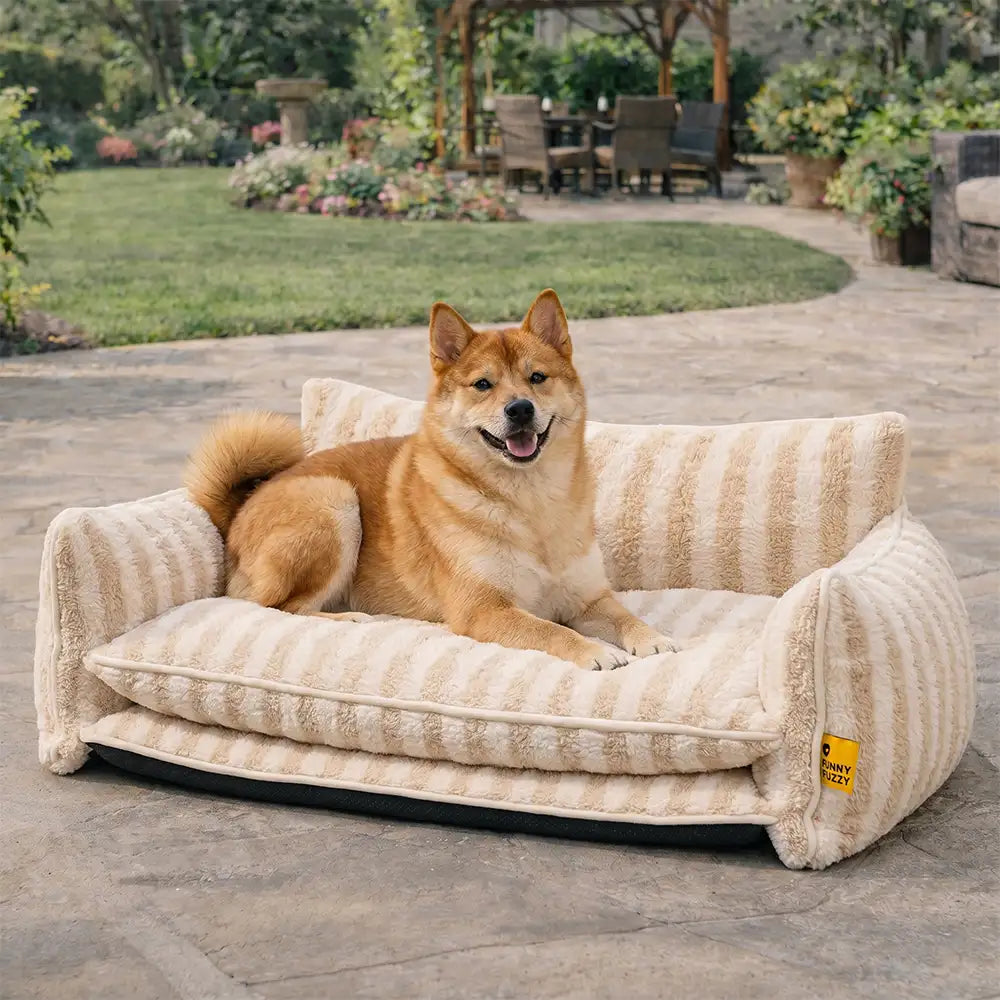 Canapé-lit double couche en fausse laine d'agneau à rayures pour chien et chat