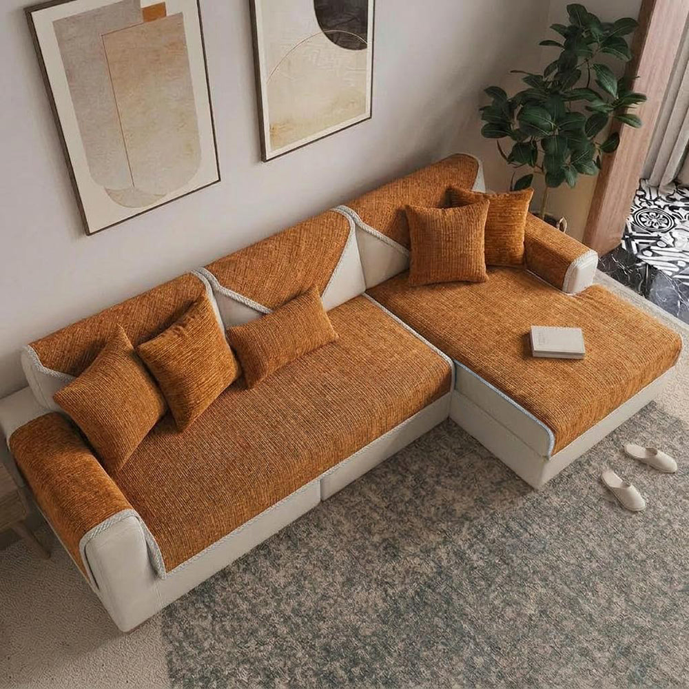 Waterproof Antimicrobial Simple Chenille Fabric Anti-scratch Sectional Couch Cover