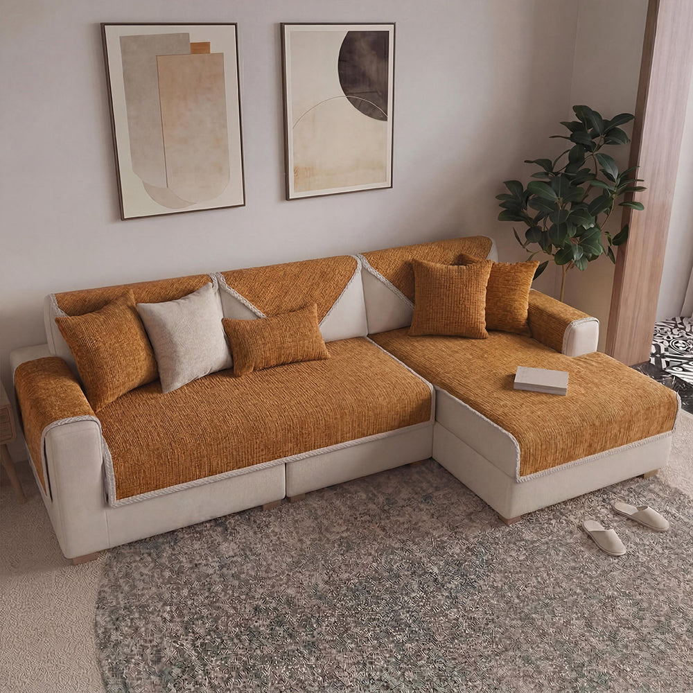 Waterproof Antimicrobial Simple Chenille Fabric Anti-scratch Sectional Couch Cover