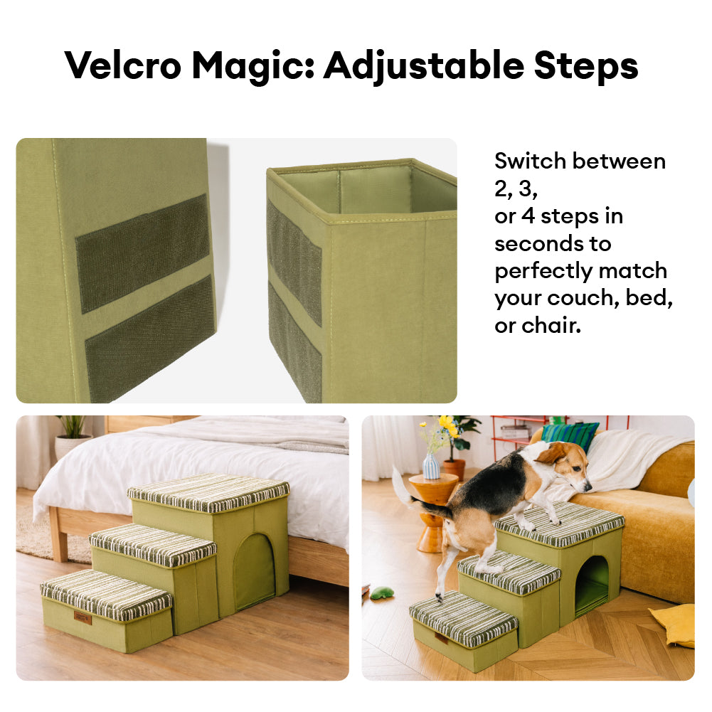 SnugNest Textured Stripe Dog Stairs with Storage
