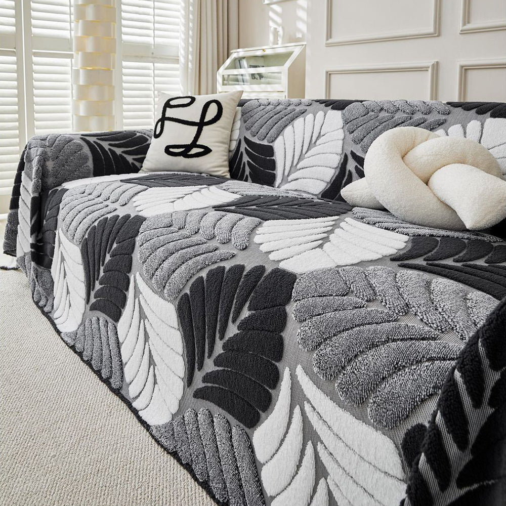 Pet-Friendly Thickened Soft Plush Leaf-Patterned Sofa Throw Couch Cover