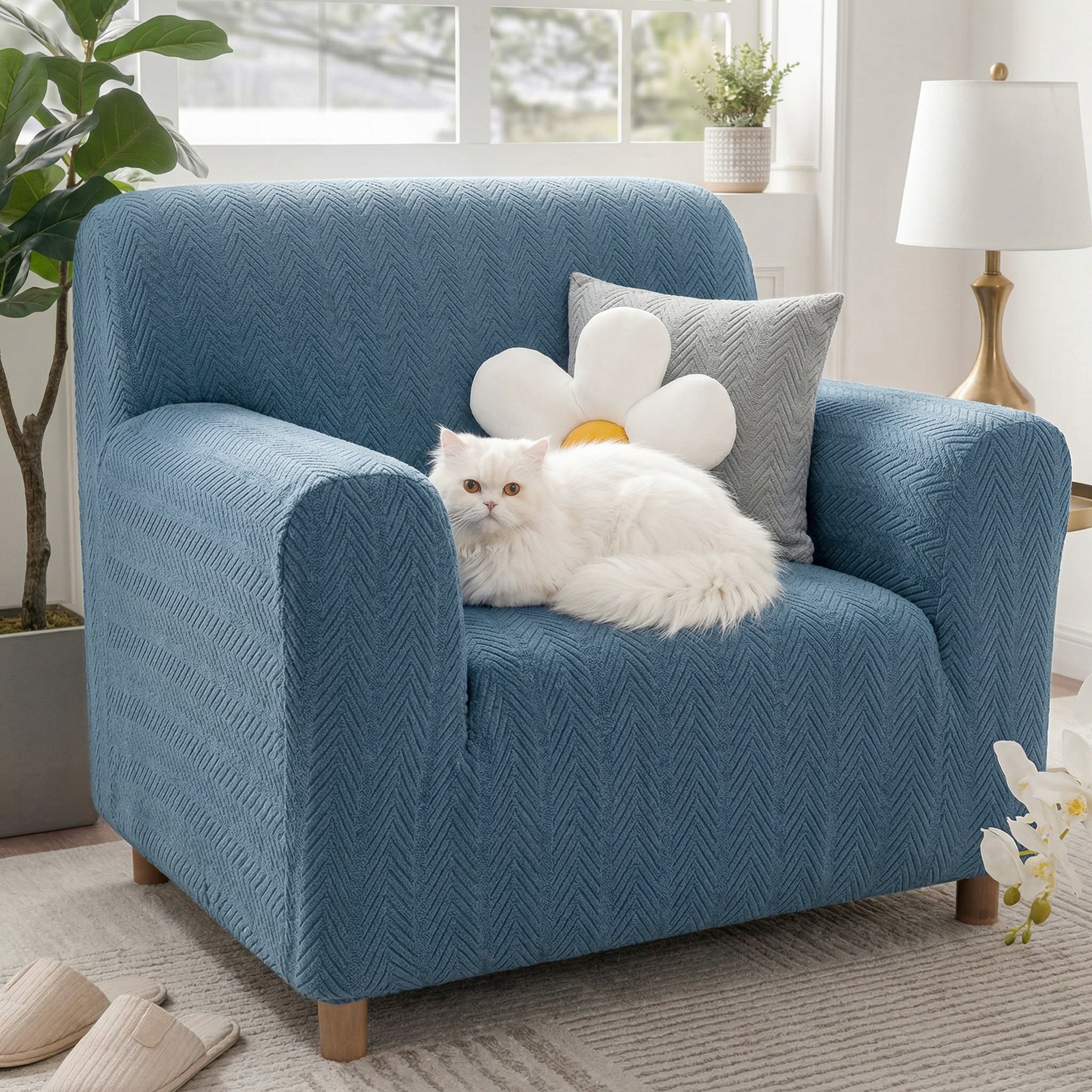 Elegante cubierta de sofá mágica de estiramiento de crema de crema en espiga