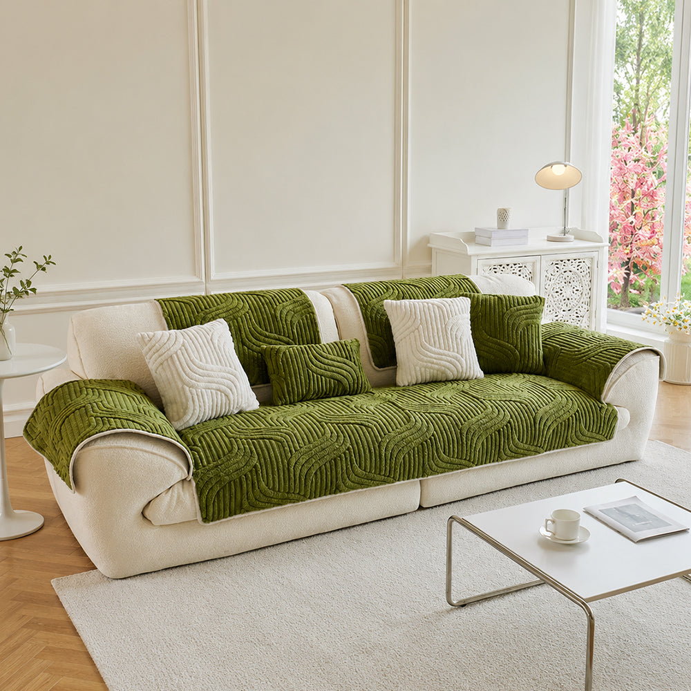 Soft Plush Geometric Textured Non-Slip Couch Cover