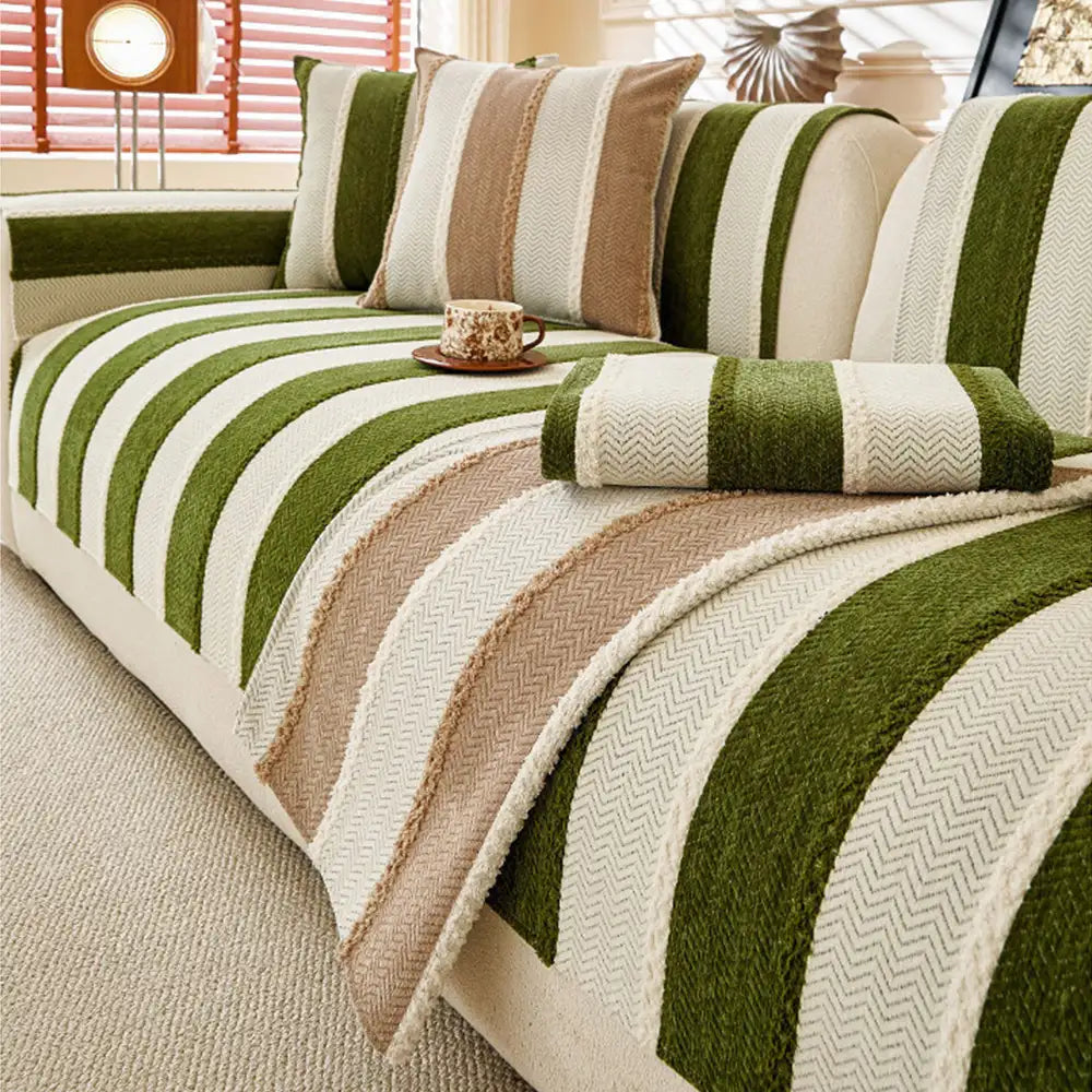 Vintage Striped Chenille Non-Slip Couch Cover