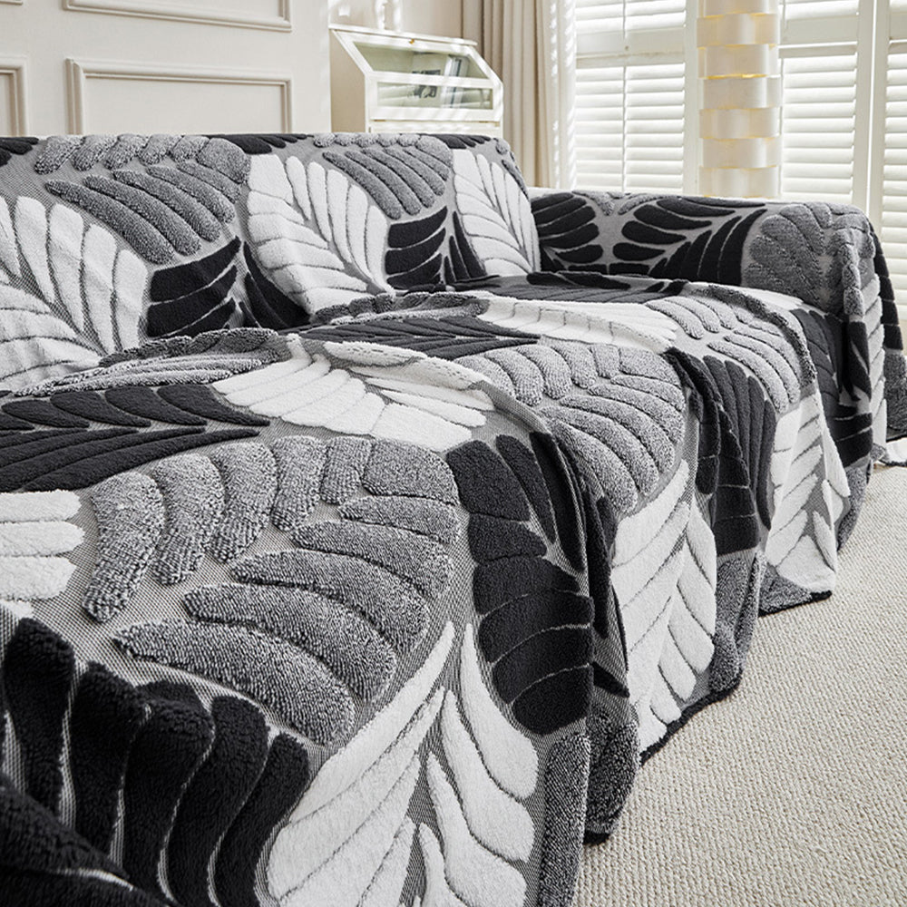 Pet-Friendly Thickened Soft Plush Leaf-Patterned Sofa Throw Couch Cover