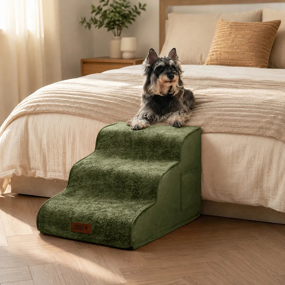 Plush Velvet 2-in-1 Foam Dog Stairs & Pet Mat for Bed