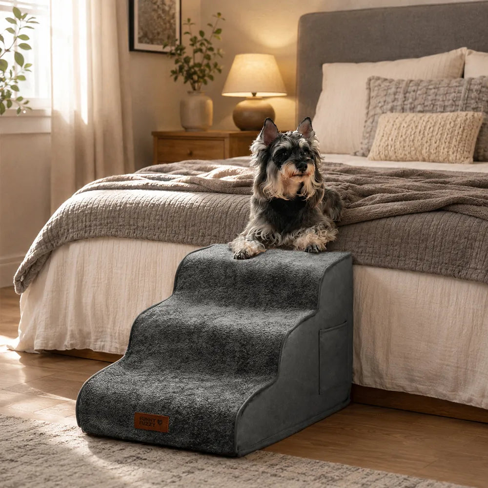 Plush Velvet 2-in-1 Foam Dog Stairs & Pet Mat for Bed