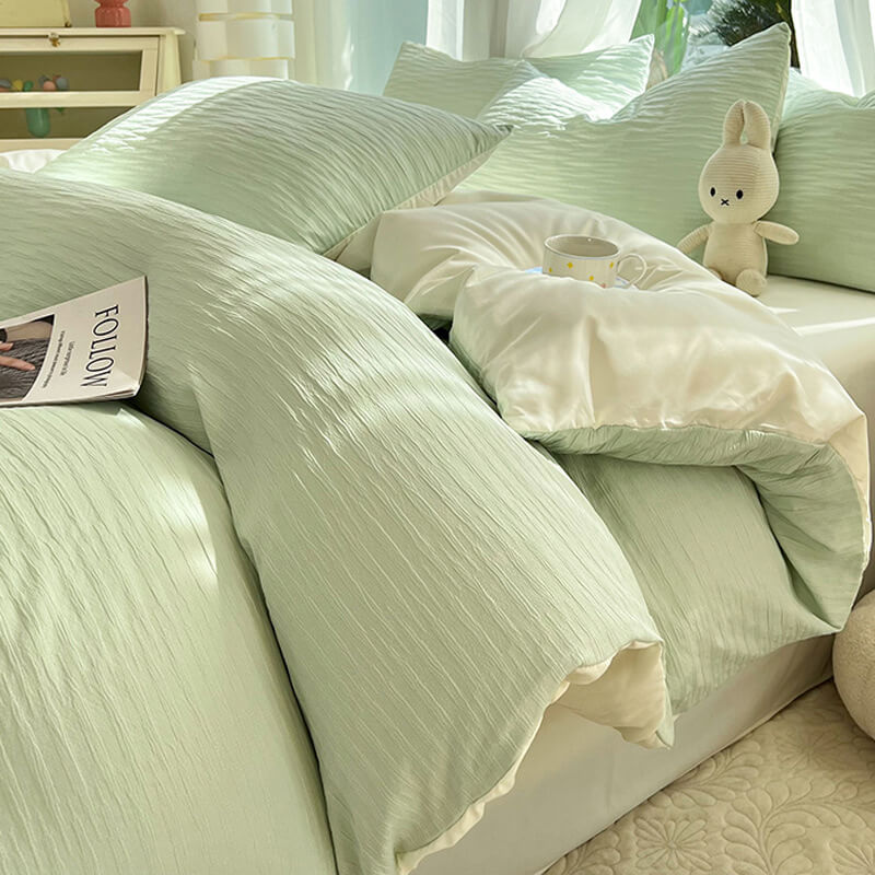 All-Seasons Seersucker Solid Color Comfort Bed Sheet Set