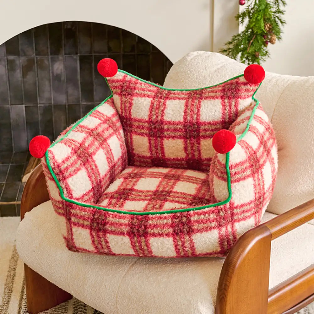 Amusement Park Fashion Plaid Thickened Plush Dog Sofa Bed