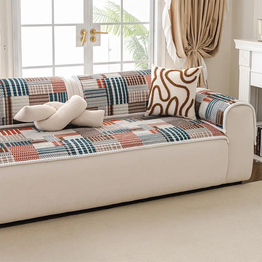 Artistic Line Quilted Comfortable Sofa Protection Non-Slip Couch Cover