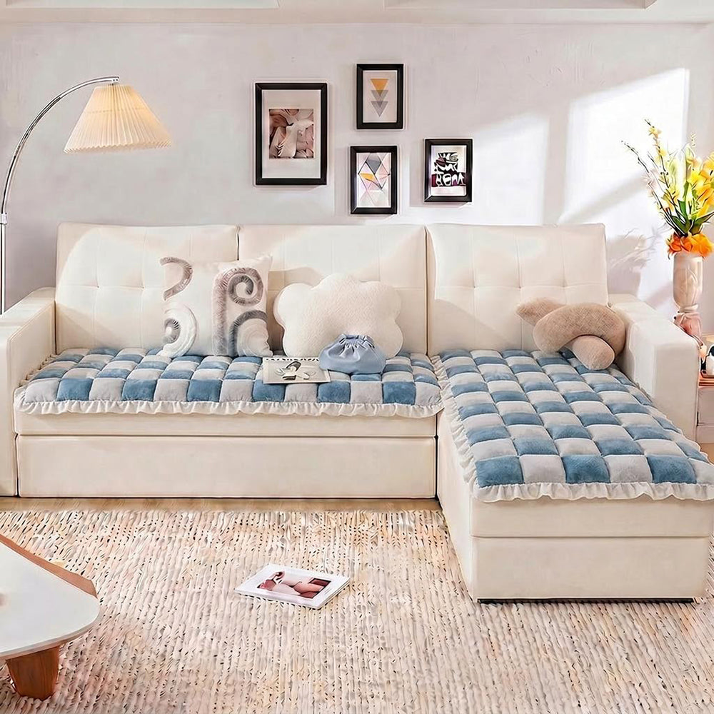 Cremefarbener, großer, quadratischer, flauschiger Haustier-Hundematten-Bett-Couch-Bezug