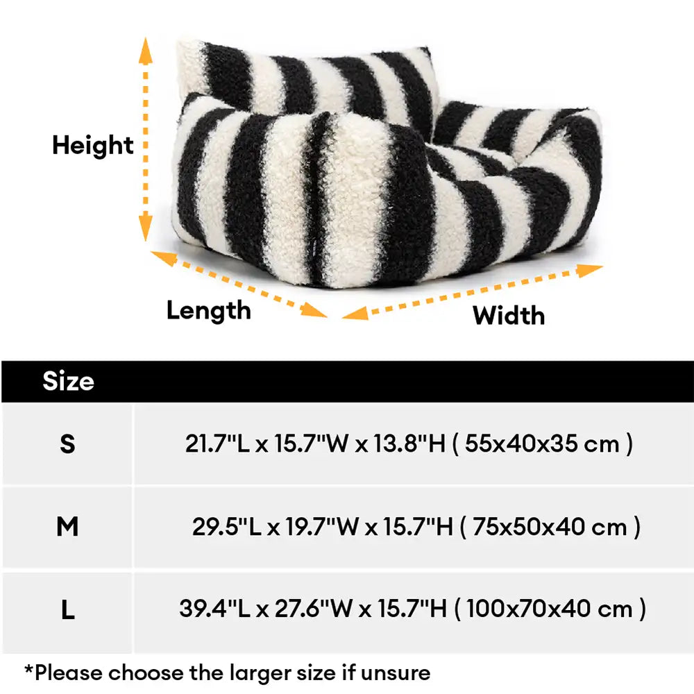 Black & White Stripe Faux Lambs Wool Soft Dog & Cat Sofa Bed - Winter Piano Keys