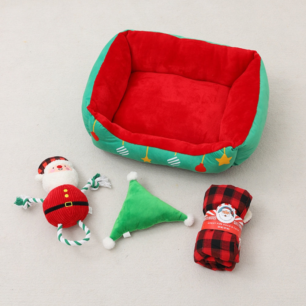Christmas Gift Box Warm Sleeping Semi-Enclosed Cave Dog & Cat Bed