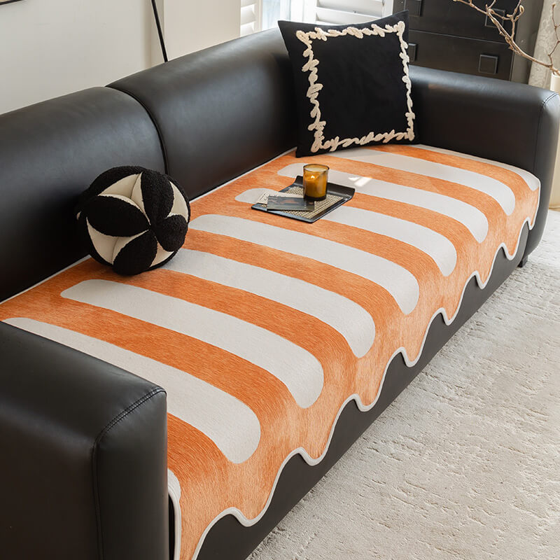 Classic Black Irregular-Shaped Chenille Anti-Scratch Non-Slip Couch Cover
