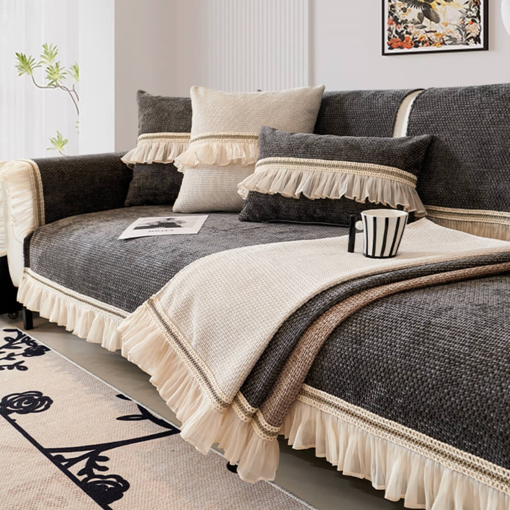 Capacal del sofá de desgaste clásico de Chenille para toda la temporada con molduras de encaje