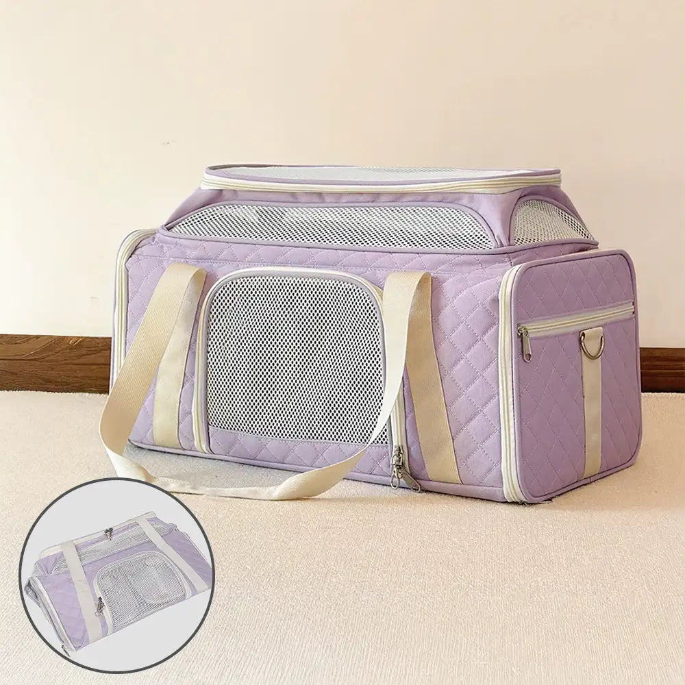 Classic Diamond Pattern Portable Large-Capacity Expandable Pet Carrier Bag - Travel Nest
