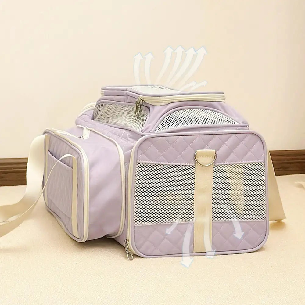 Classic Diamond Pattern Portable Large-Capacity Expandable Pet Carrier Bag - Travel Nest