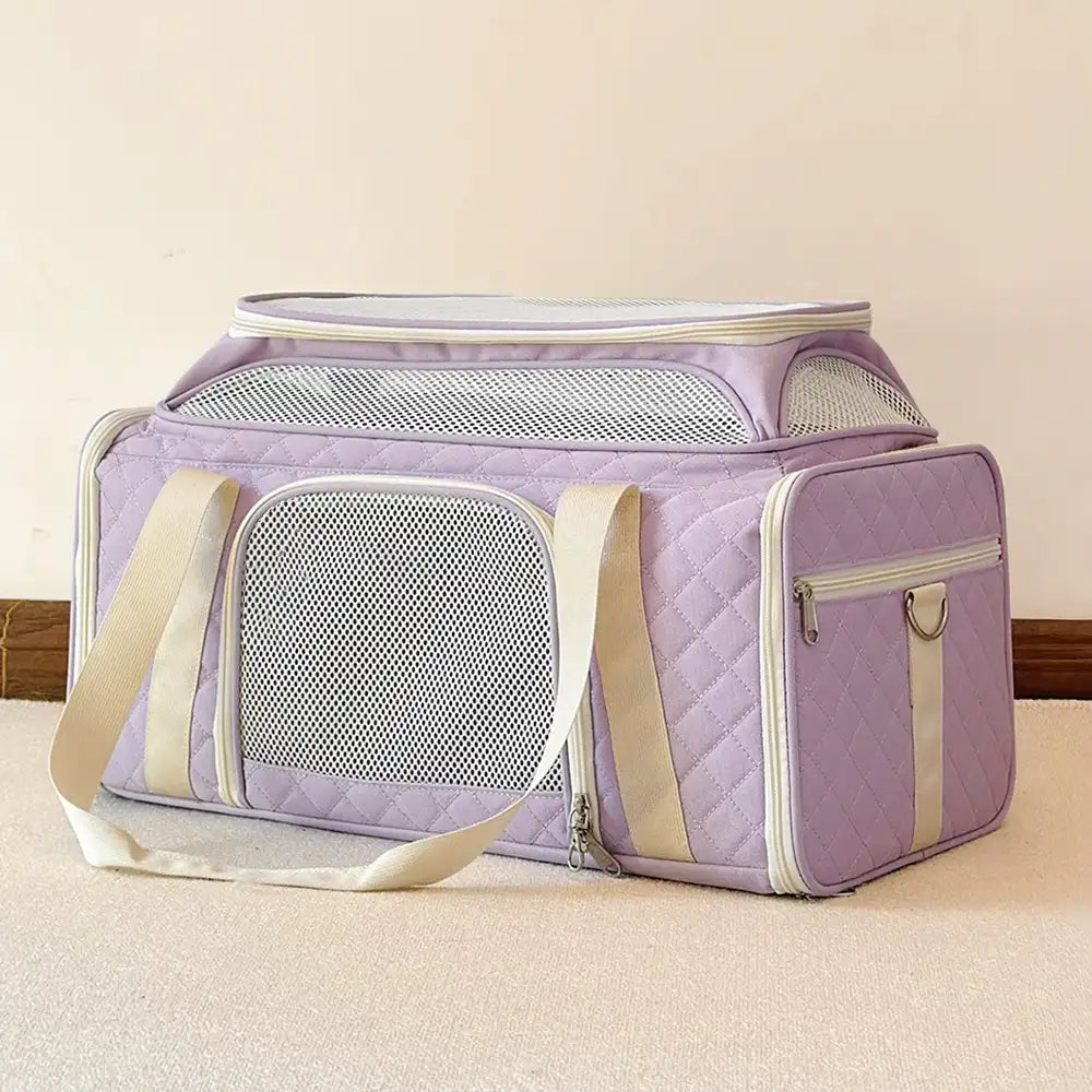Classic Diamond Pattern Portable Large-Capacity Expandable Pet Carrier Bag - Travel Nest