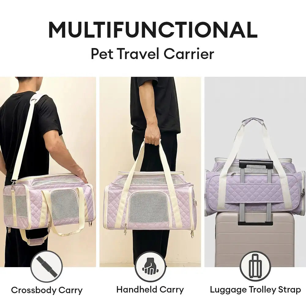 Classic Diamond Pattern Portable Large-Capacity Expandable Pet Carrier Bag - Travel Nest