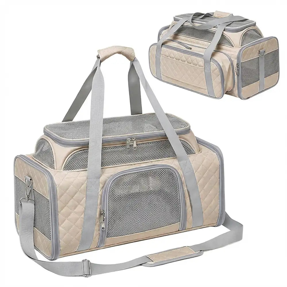 Classic Diamond Pattern Portable Large-Capacity Expandable Pet Carrier Bag - Travel Nest