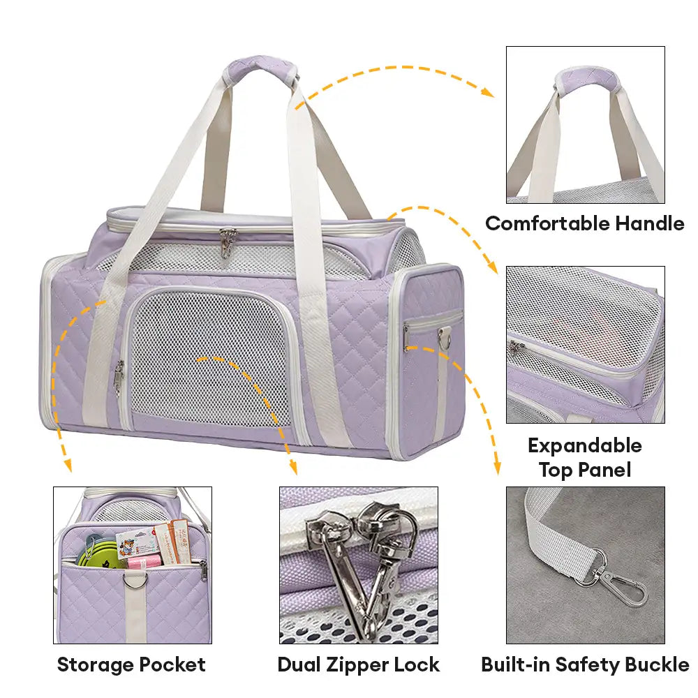 Classic Diamond Pattern Portable Large-Capacity Expandable Pet Carrier Bag - Travel Nest