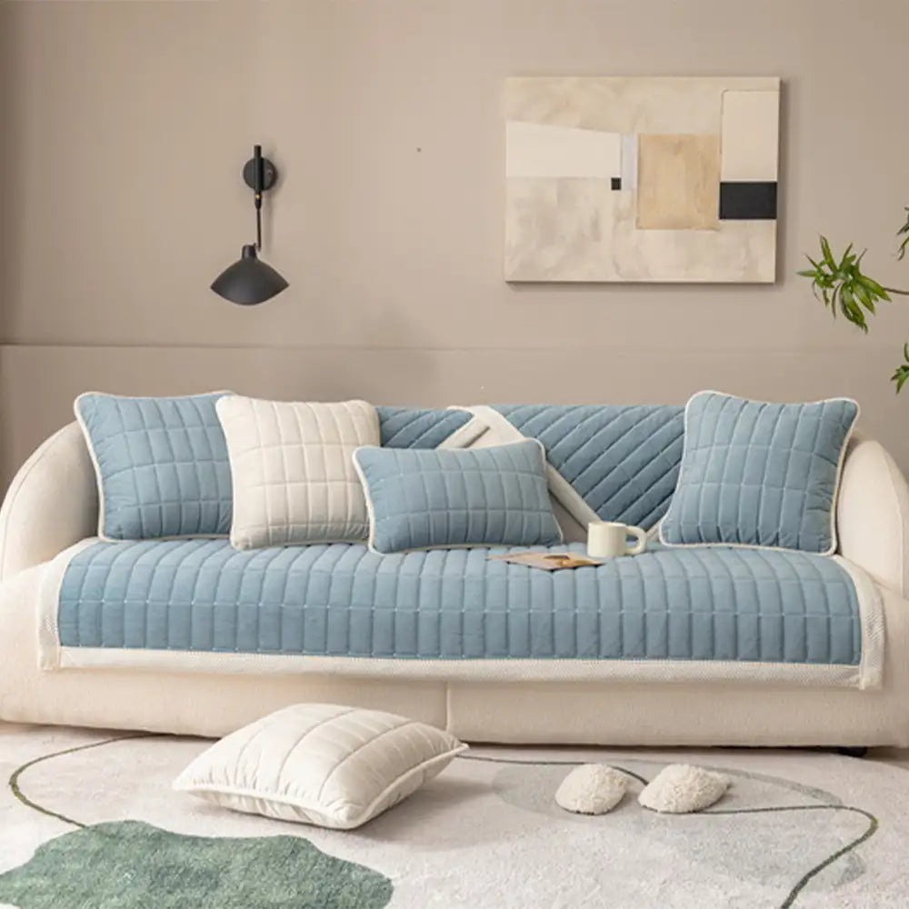 Classic Quilted Plaid Pet-Friendly Sofa Protection Washable Couch Cover - Plaid