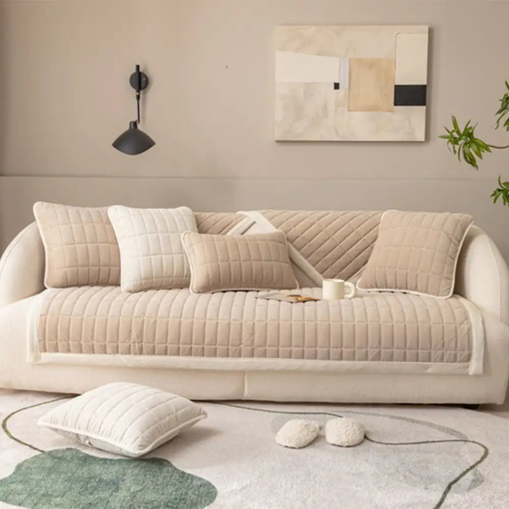 Classic Quilted Plaid Pet-Friendly Sofa Protection Washable Couch Cover - Plaid