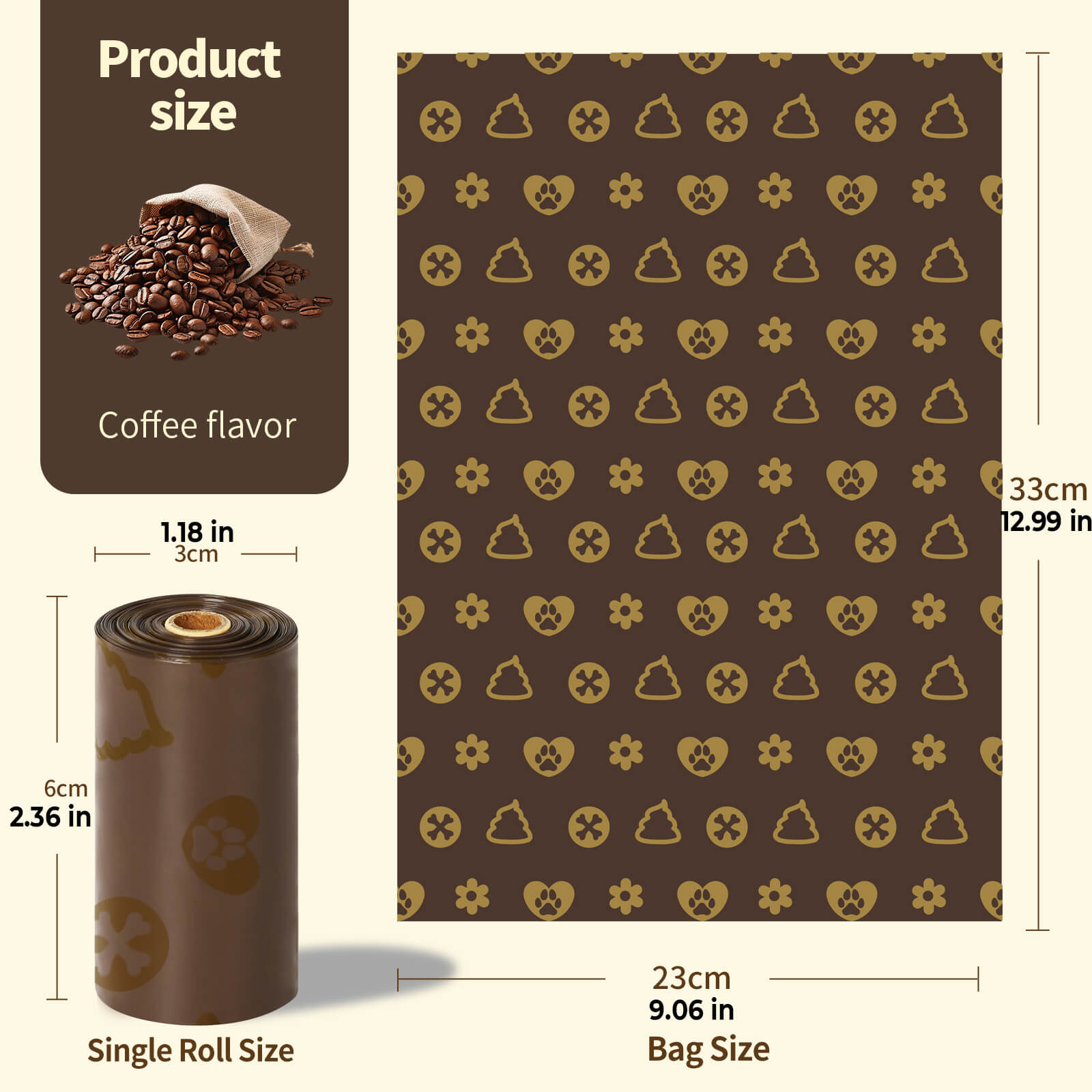 Coffee Flavor Dog Poop Bags with Reminder Sticker Inside