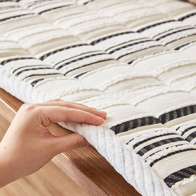 Cozy Chenille Striped Plush Sofa Protector Pet Mat Non-slip Couch Cover