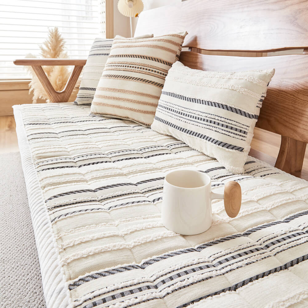 Cozy Chenille Striped Plush Sofa Protector Pet Mat Non-slip Couch Cover