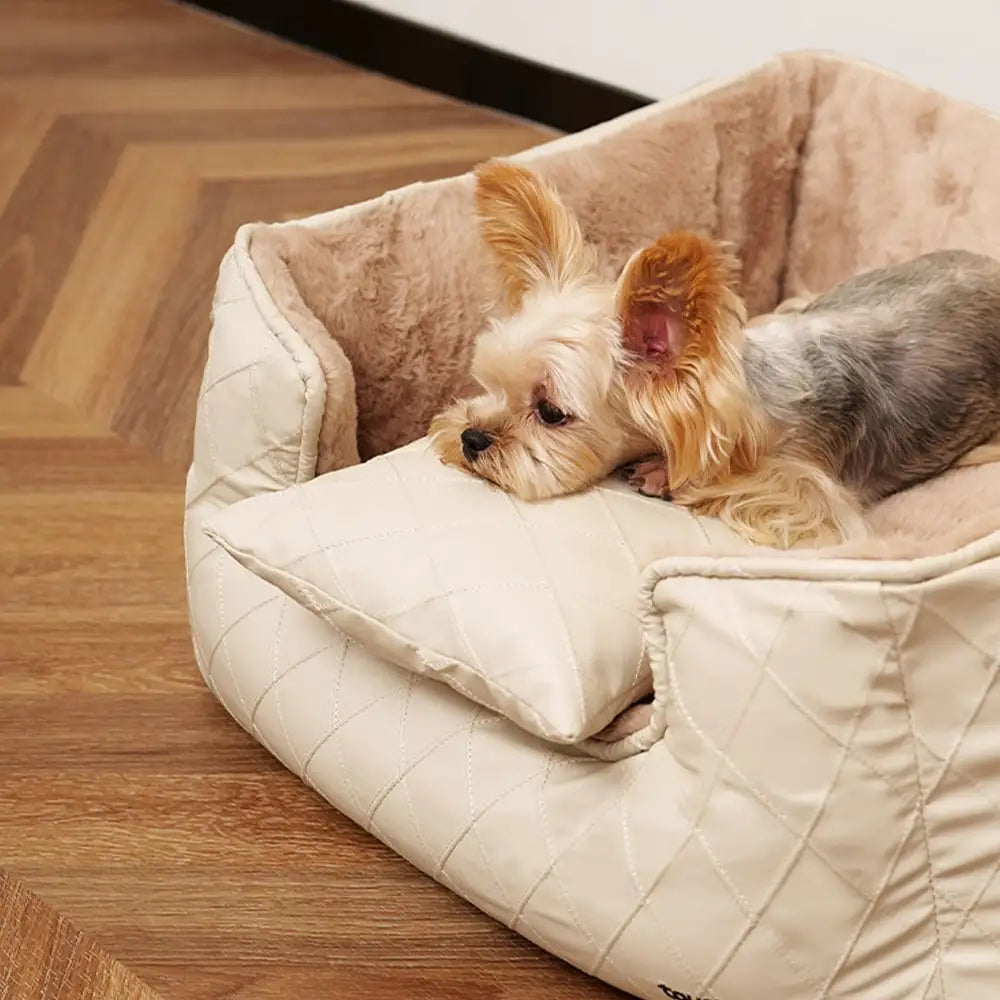 Cozy Diamond Faux Leather Square Dog Bed for Puppies
