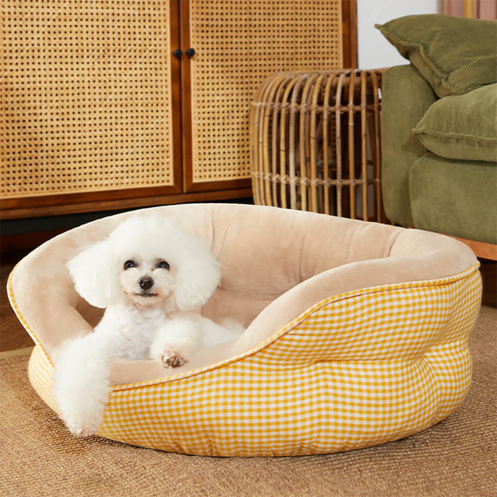 Extra Heightened Warm Surround Plaid Pet Bed Dog Calming Bed FUNNYFUZZY