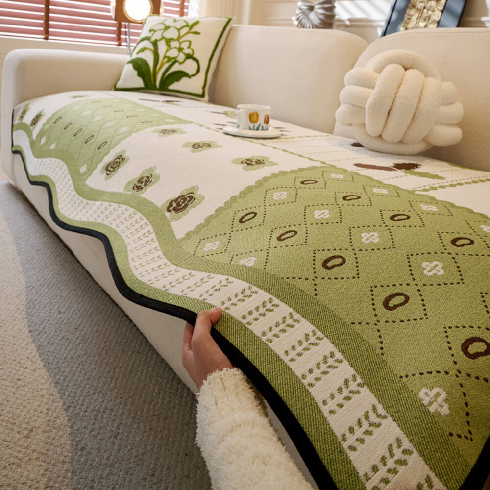 Chenille Scratch-resistant Fabric Pastoral Style Irregular Shaped Non-slip Couch Cover