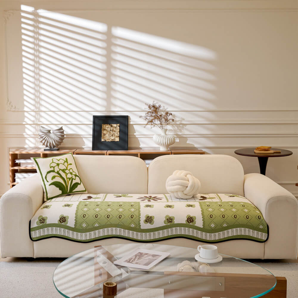 Chenille Scratch-resistant Fabric Pastoral Style Irregular Shaped Non-slip Couch Cover