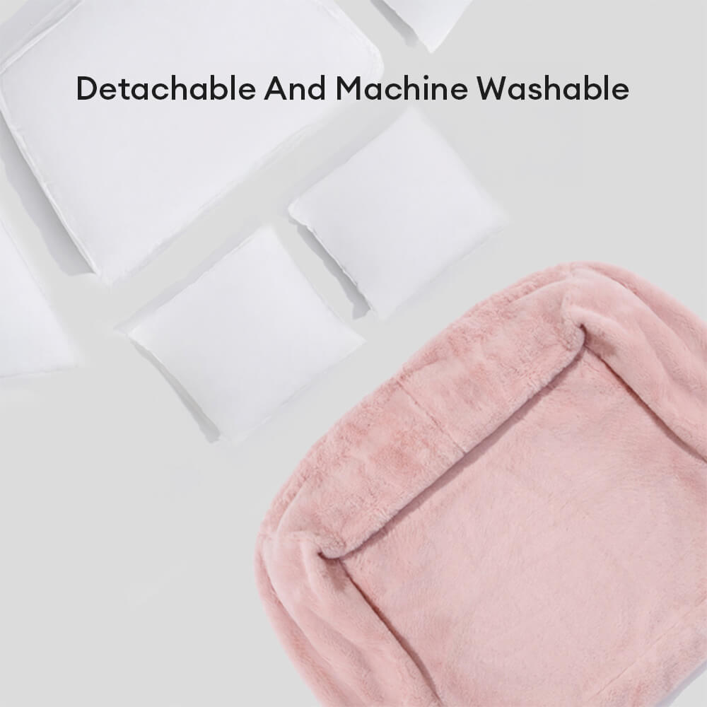 Großes, rosafarbenes Plüsch-Schlafsofa für Hunde mit Kissen