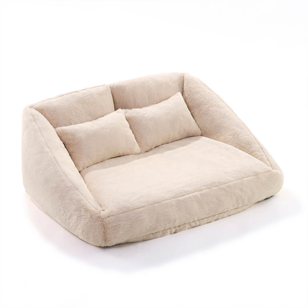 Großes, rosafarbenes Plüsch-Schlafsofa für Hunde mit Kissen