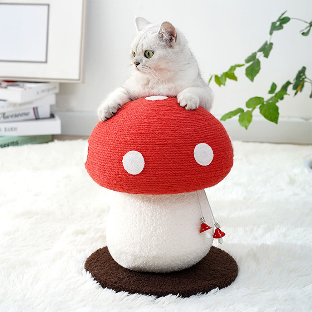 Handcrafted Mushroom-Shaped Natural Sisal Scratching Post for Large Cats