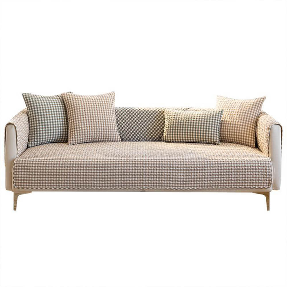 Retro Plaid Washed Cotton Wear-Resistant Non-Pilling Couch Cover