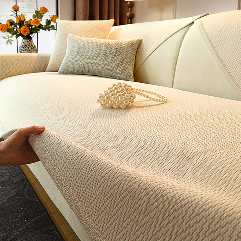 Chenille Minimalist Anti-Slip Fabric with Cat Scratch-Resistant Design Couch Cover