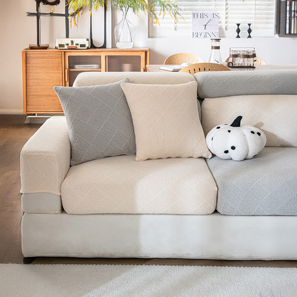 Diamond Jacquard Plush Full-Cover Stretch Couch Cover