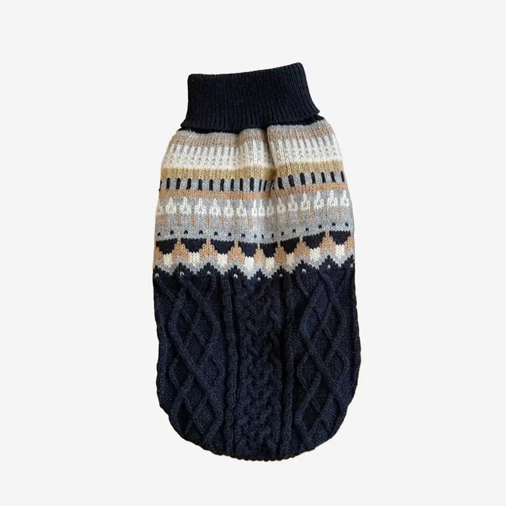 Fair Isle Pattern Knitted Linen Dog Sweater with Classic Collar
