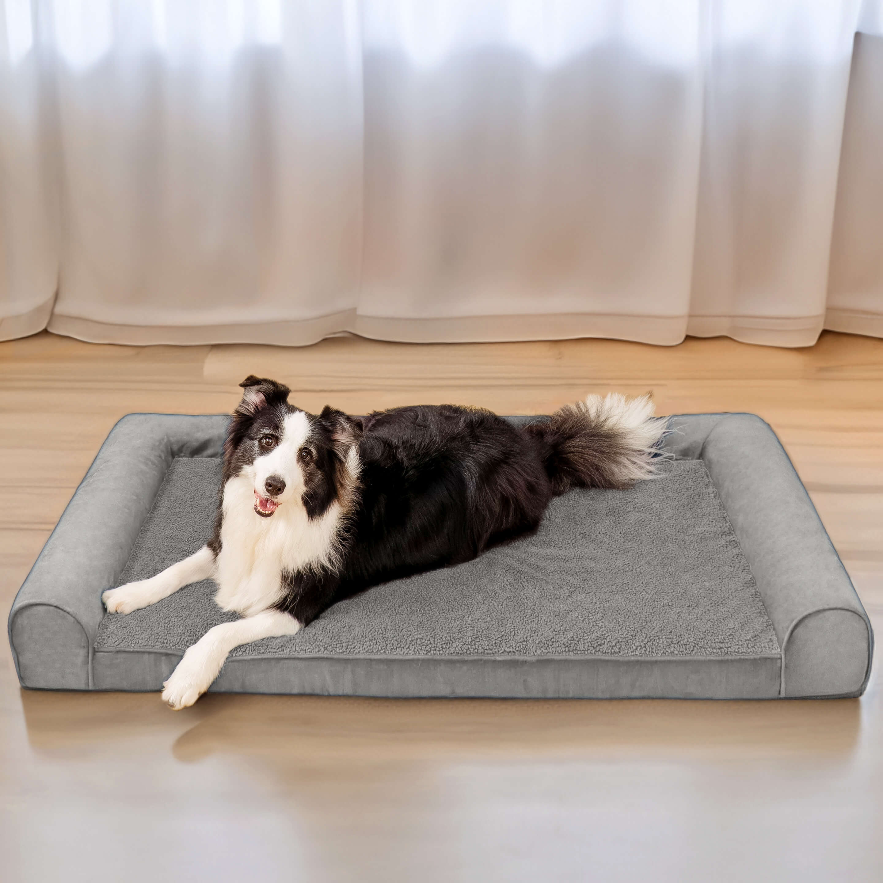 Faux Fleece & Suede Full Support Orthopedic Dog Bed - FUNNYFUZZY