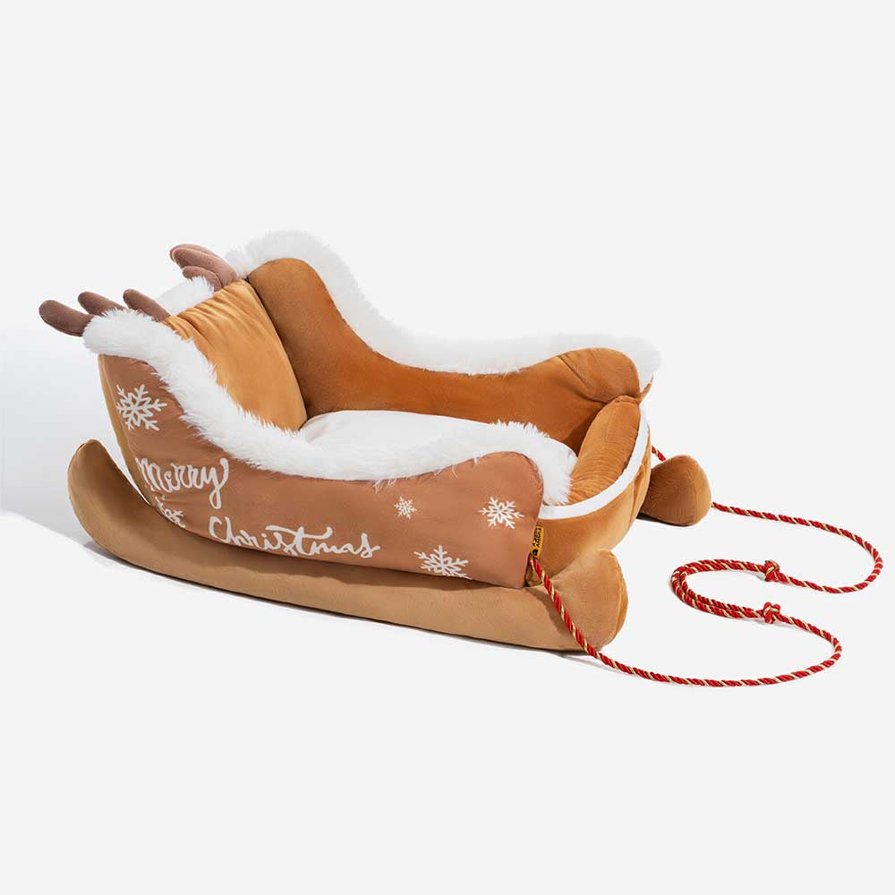 Festive Plush Cozy Dog Bed - Christmas Sleigh