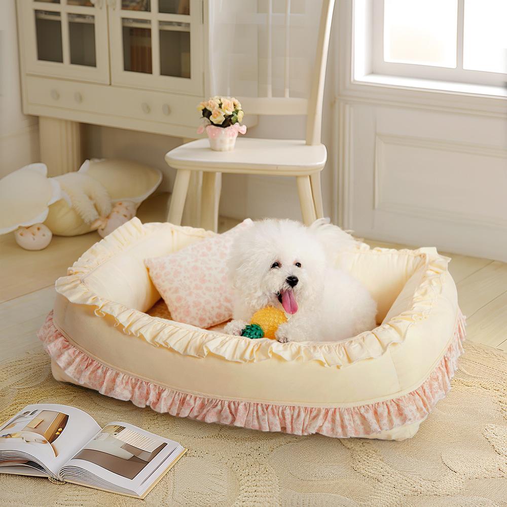 Cama de perro ortopédica floral cama calmante de mascotas con almohada